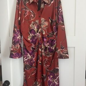 Donna Karan Floral Midi Dress - Red and Purple